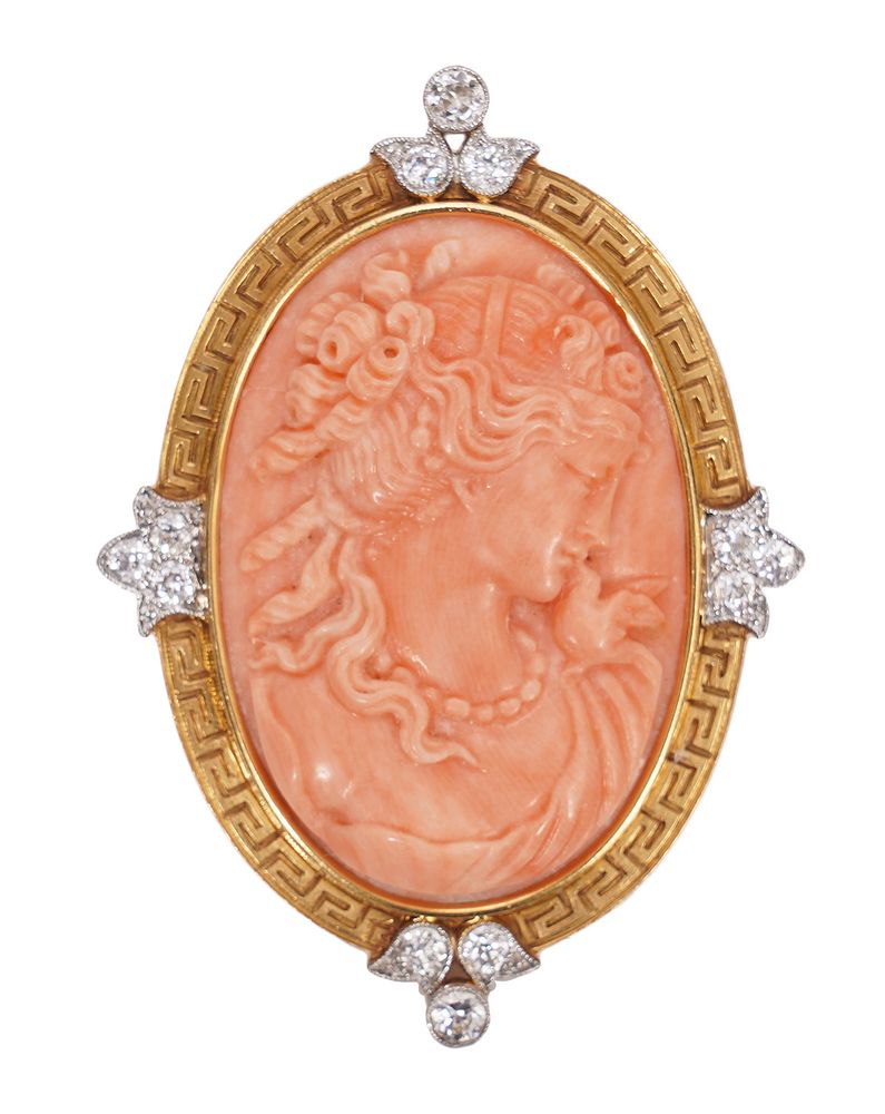 Appraisal: Antique Victorian Coral Cameo Brooch K YG Antique Victorian natural