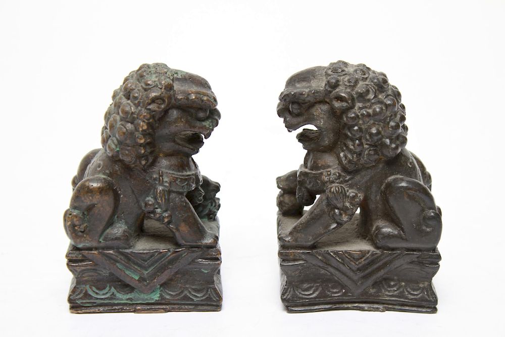 Appraisal: Chinese Bronze Foo Dogs Lions Pair Pair of Chinese bronze