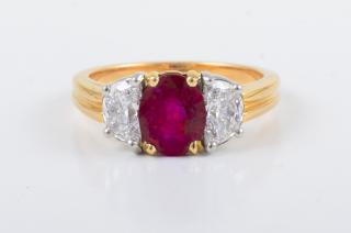 Appraisal: Oscar Heyman Ruby Diamond Ring Oscar Heyman K yellow gold