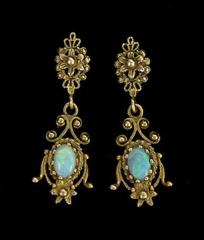 Appraisal: A Pair of Victorian Style Opal Earrings k yellow gold