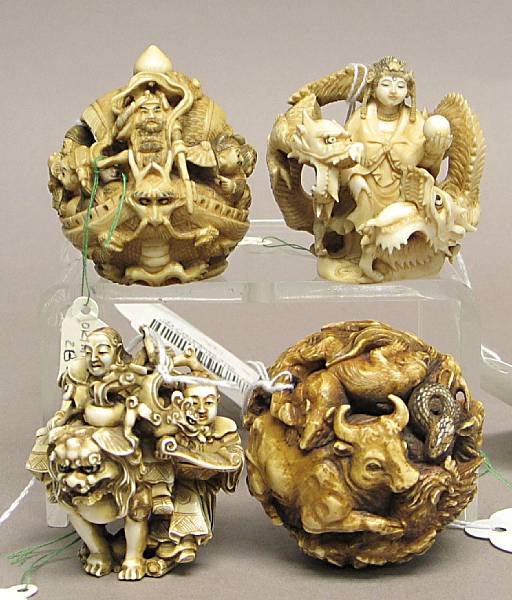 Appraisal: Four tinted ivory carvings th th Century The first a