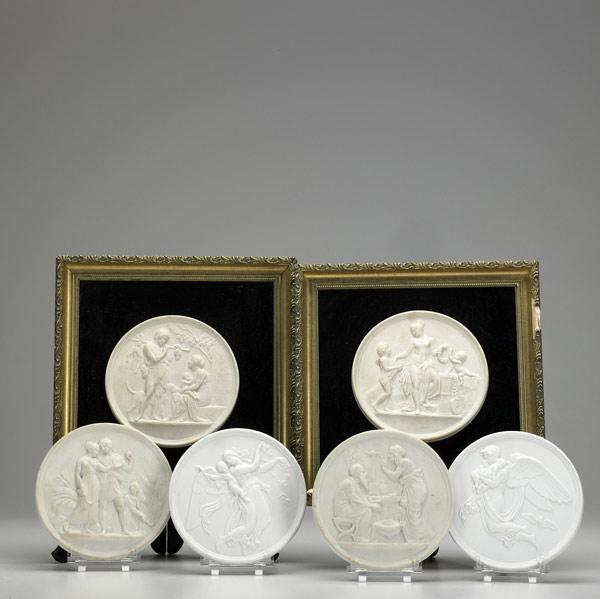 Appraisal: BING GRONDAHL Six round parian relief plaques with classical scenes