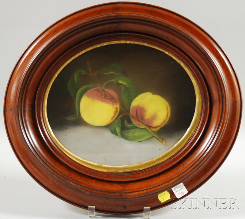 Appraisal: Victorian Oval Walnut Framed Pastel Still Life with Peaches overall