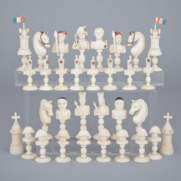 Appraisal: French Turned and Carved Ivory Revolutionary Bust Form Chess Set