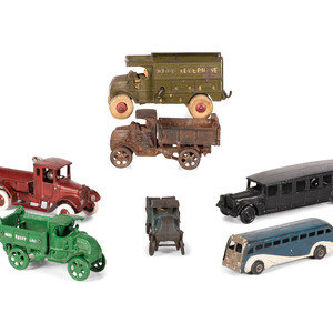 Appraisal: Seven Painted Cast Iron Toy Vehicles th Century including a