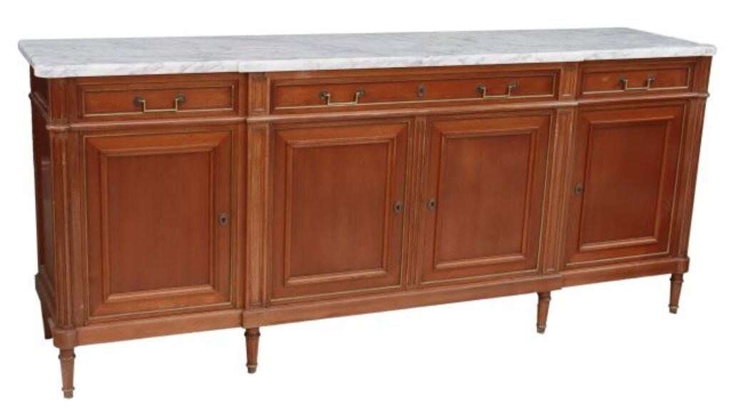 Appraisal: French Louis XVI style marble-top mahogany sideboard th c having