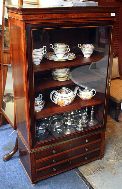 Appraisal: A TH CENTURY MAHOGANY AND ROSEWOOD DISPLAY CABINET the glazed