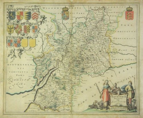 Appraisal: J Blaeu Gloucesteria Ducatus Vulgo Gloucestershire coloured engraved map