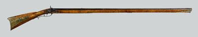 Appraisal: Full-stock curly maple rifle in tapered octagonal-to-round barrel ornate brass