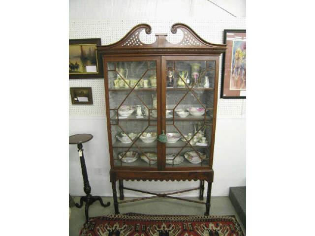 Appraisal: Mahogany Display Cabinet Chippendale style silk lined tall wide deep