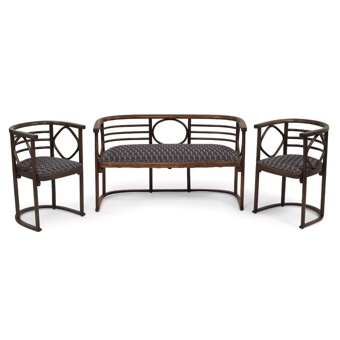 Appraisal: Josef Hoffmann parlor set two armchairs and settee curved bentwood