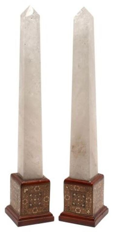 Appraisal: pair Rock crystal obelisks on marquetry bases approx h w