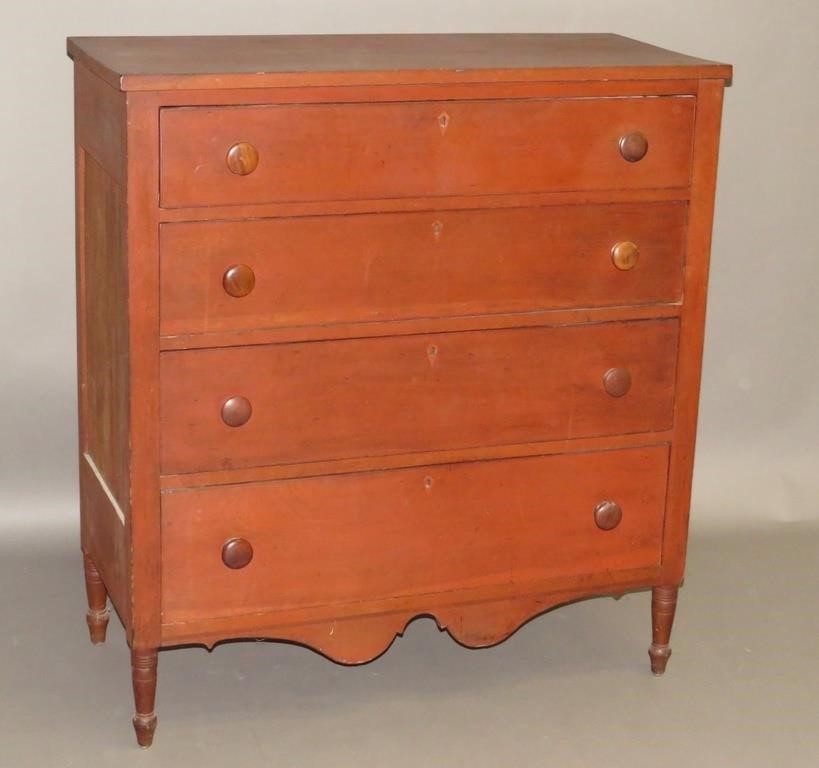 Appraisal: SHERATON SOFTWOOD CHEST OF DRAWERSca with a red wash rectangular