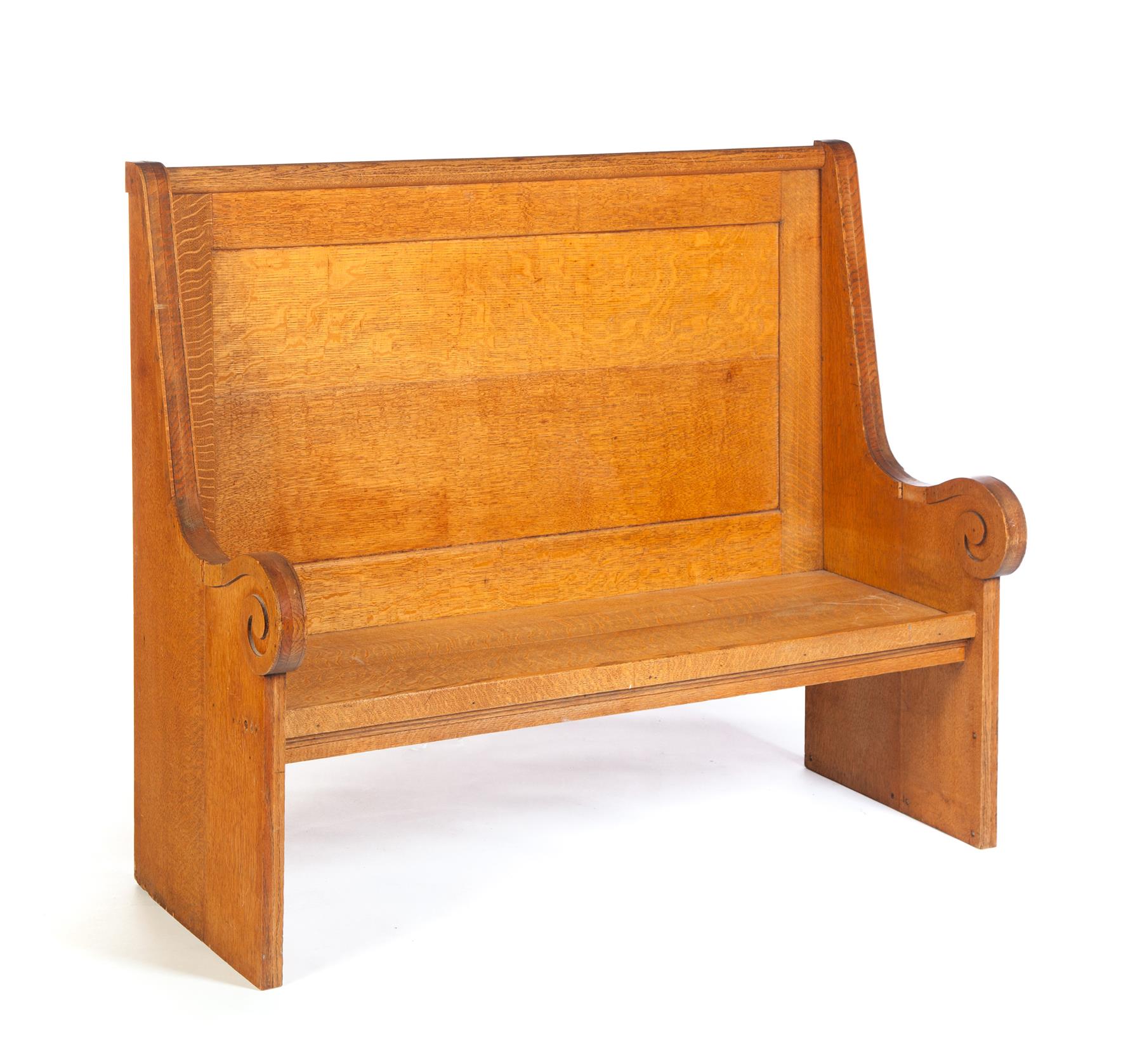 Appraisal: HIGH-BACK OAK CHURCH PEW American ca Paneled back applied edge