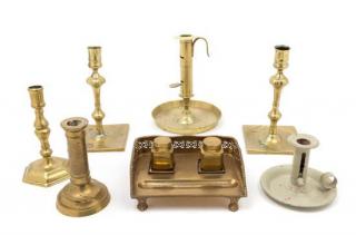 Appraisal: A Collection of Brass Candlesticks Height of tallest inches A