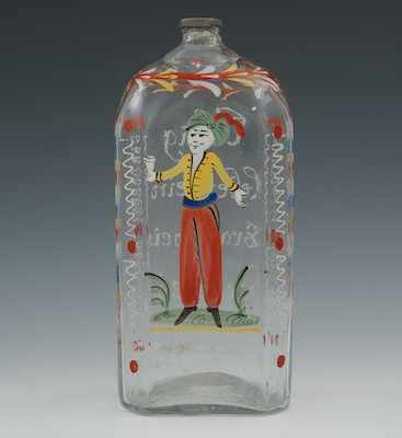 Appraisal: A Stiegel Type Enameled Blown Flint Glass Cordial Bottle The