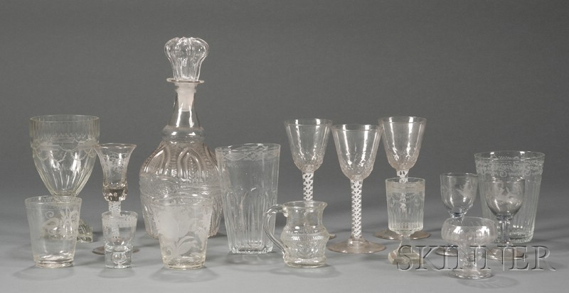 Appraisal: Sixteen Blown Colorless Glass Items America early th century seven