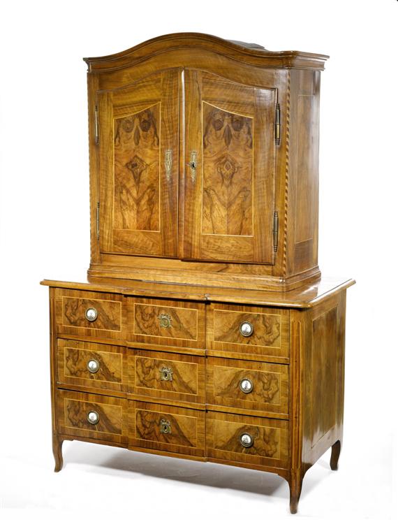 Appraisal: A CABINET ON CHEST Transition Walnut and burl wood Brass