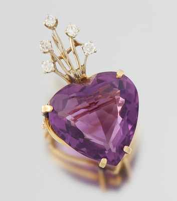 Appraisal: A Ladies' Amethyst and Diamond Brooch k yellow gold pin