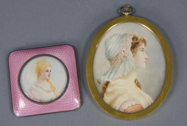 Appraisal: Two Hand-Painted Portraits of Ladies in FramesIncluding young lady in