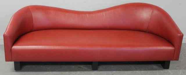 Appraisal: Red Leather Midcentury Style Sofa Recamier Great quality From a