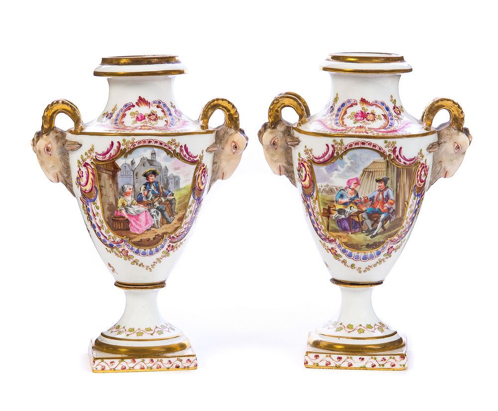 Appraisal: Pair of Samson Porcelain Vases with Rams heads Pair of