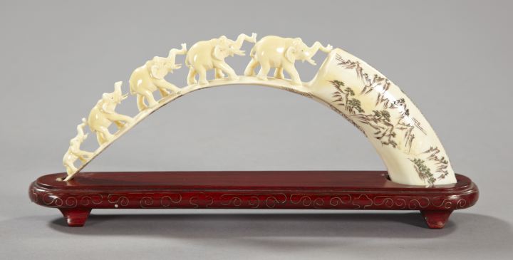 Appraisal: Kuang Hsu Elaborately Carved Tusk Ivory Group first quarter th