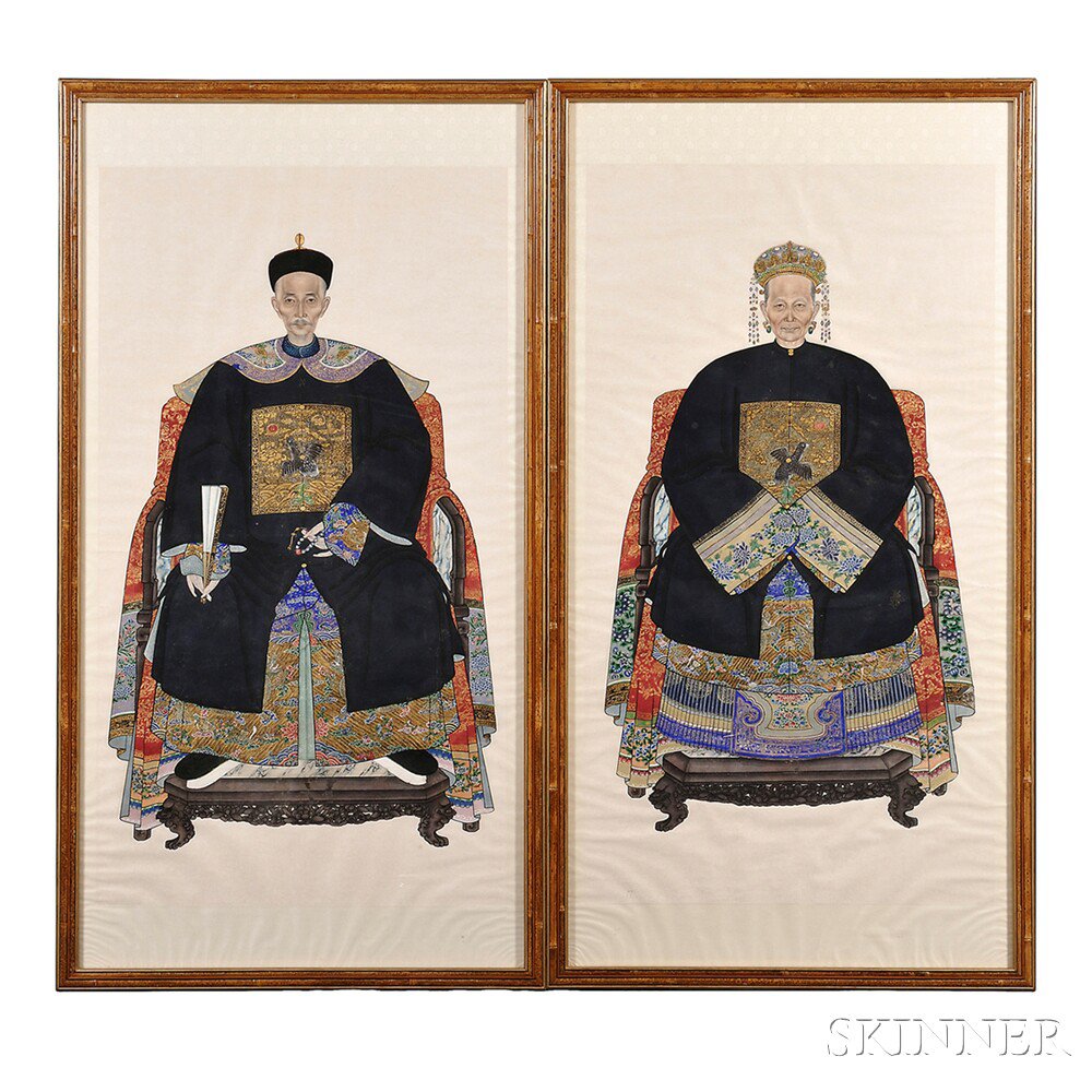 Appraisal: Pair of Ancestral Portraits of a Couple China th century