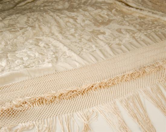 Appraisal: An E th C Chinese Silk Piano Shawl ivory color