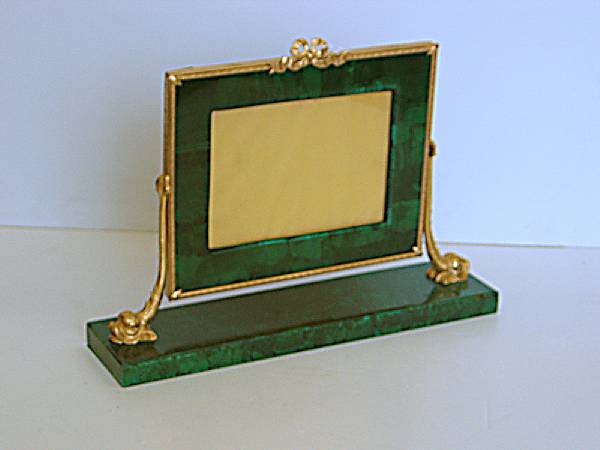 Appraisal: A Neoclassical style gilt bronze and malachite veneered photograph frame