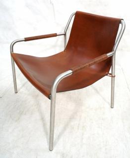 Appraisal: Stainless Tube Frame Leather Lounge Chair Welded steel frame with