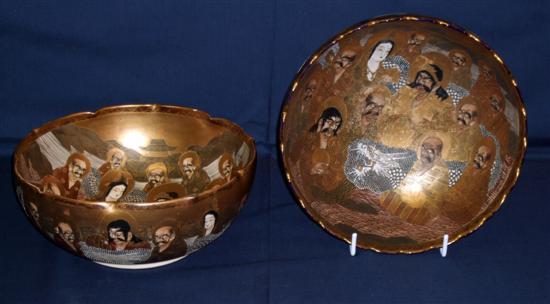 Appraisal: Japanese Satsuma shaped circular pottery bowl painted with gilt enriched