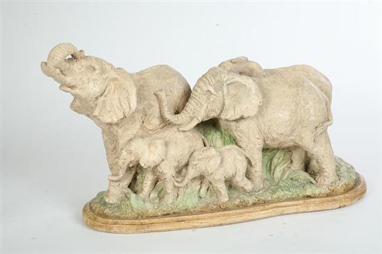 Appraisal: LARGE PLASTER FIGURE GROUP Six elephants amongst foilage on an