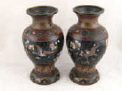 Appraisal: A pair of finely cloisonne enamelled bronze vases the interiors