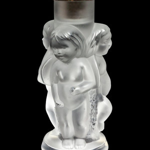 Appraisal: Two Lalique Glass Objects th century an Angelots candlestick and