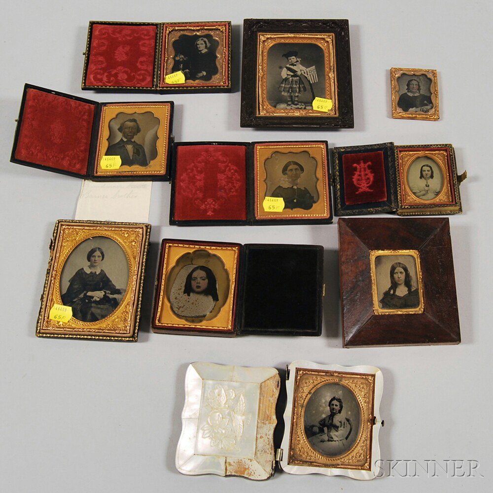 Appraisal: Eleven Ambrotype Portraits and a Tintype Portrait ambrotypes quarter-plate portrait