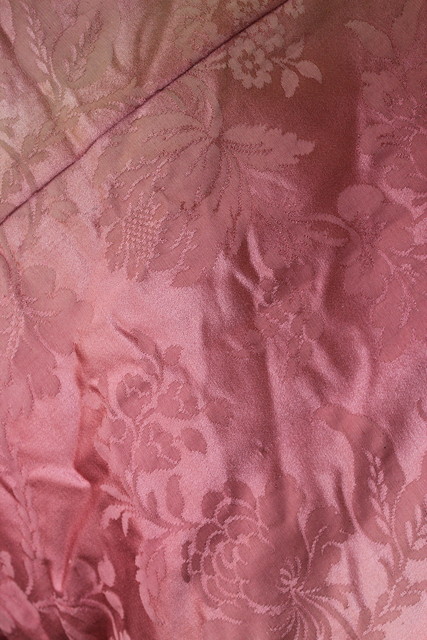 Appraisal: TWO PAIRS OF ROSE PINK LINED CURTAINS with foliate pattern