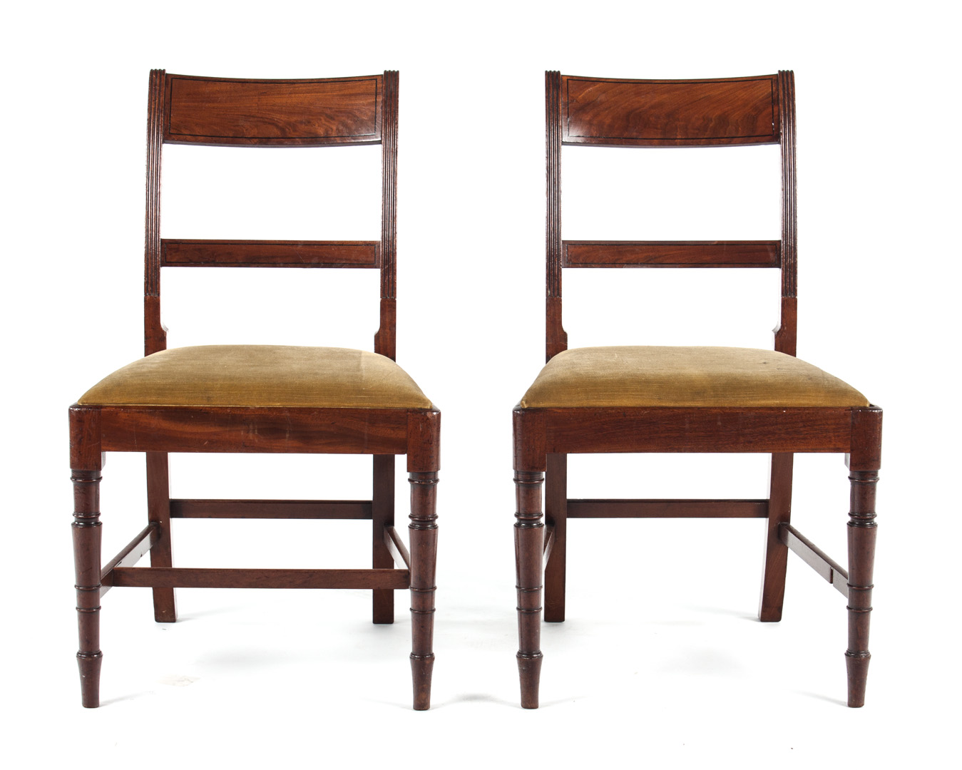 Appraisal: Six Regency mahogany side chairs circa solid crest rails between