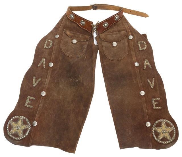 Appraisal: pair Vintage youth size chaps professionally crafted with nickel button