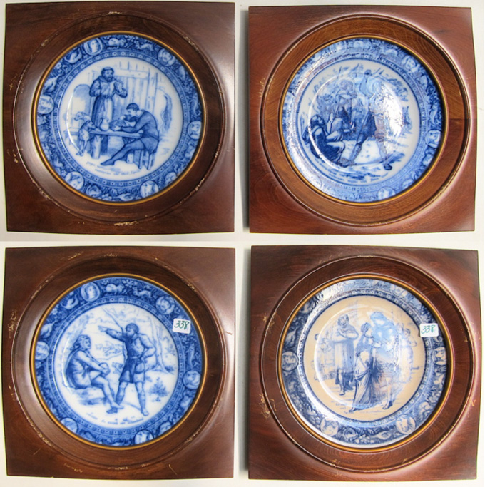 Appraisal: FOUR FRAMED WEDGWOOD FLOW BLUE PLATES Ivanhoe pattern plate D