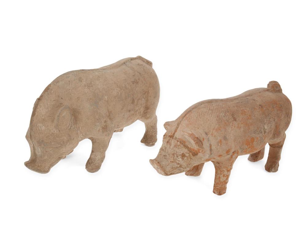 Appraisal: Two Chinese Han-style terracotta boar figures th century or earlier