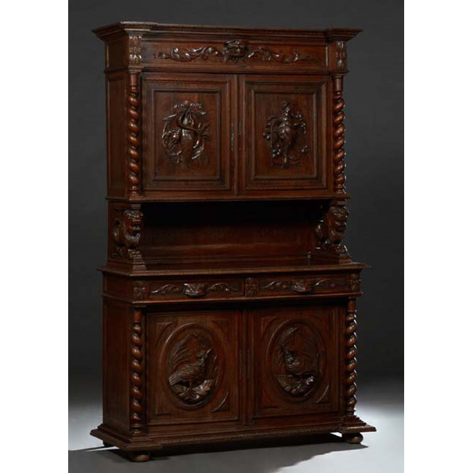 Appraisal: French Provincial Henri II Style Carved Oak Buffet a Deux