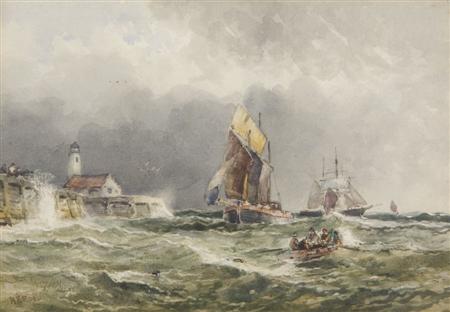 Appraisal: ROBERT ERNEST ROE FL - VESSELS OFF A QUAY Signed