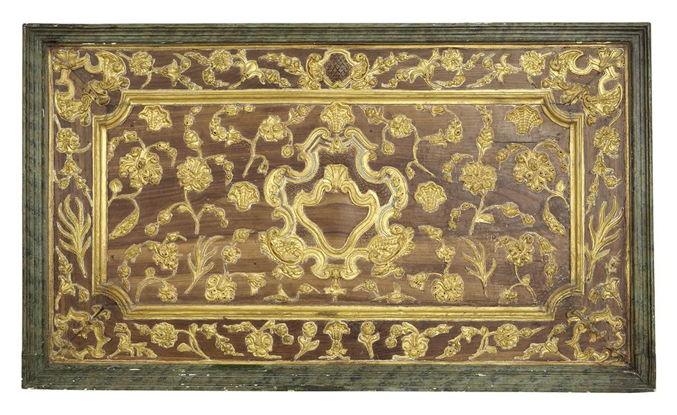 Appraisal: A INDONESIAN DUTCH COLONIAL ARCHITECTURAL WALL PANEL gilded gesso floral