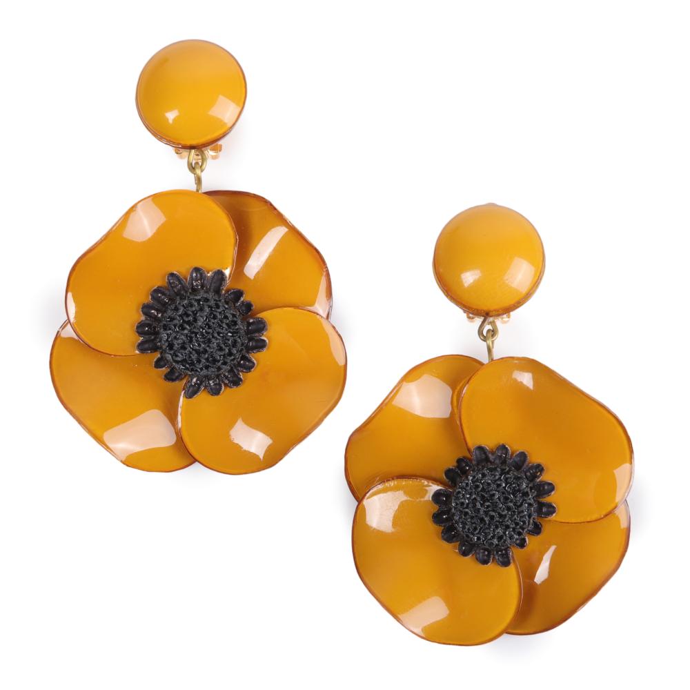 Appraisal: Cilea Paris large amber acrylic resin poppy flower drop earrings