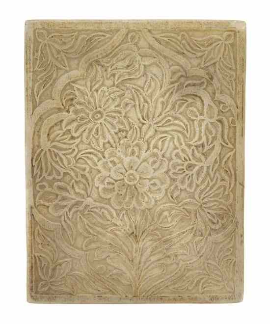 Appraisal: An Eastern Carved Alabaster Tile of rectangular form depicting flowers