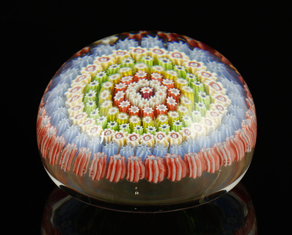 Appraisal: - Millefiori Glass Paperweight Paperweight millefiori in clear glass dia