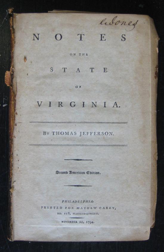 Appraisal: JEFFERSON THOMAS Notes on the State of Virginia Folding map