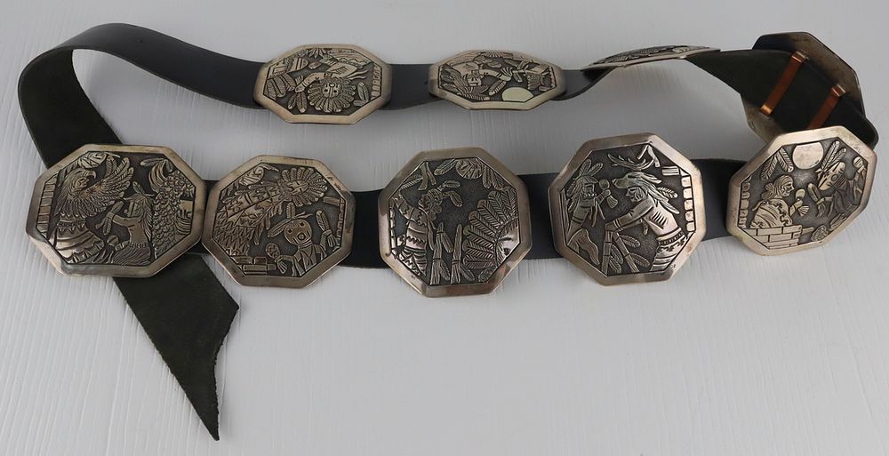 Appraisal: STERLING Signed Becenti Sterling Concho Belt Signed Floyd Becenti Jr