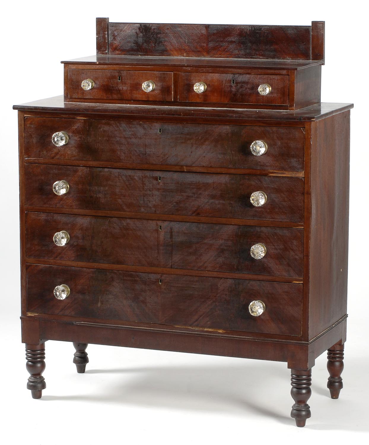 Appraisal: ANTIQUE AMERICAN SHERATON STEP-DOWN CHEST OF DRAWERS in mahogany and